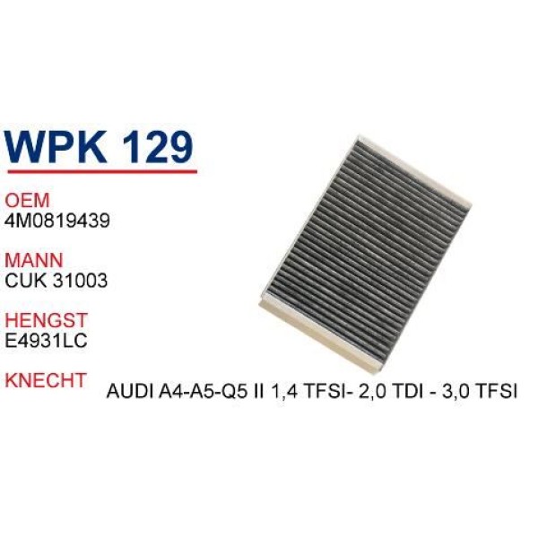 WUNDER WPK129 Polen Filtresi Audi A4-A5-Q5 II 1,4 TFSI - 2,0 TDI - 3,0 Tfsı 