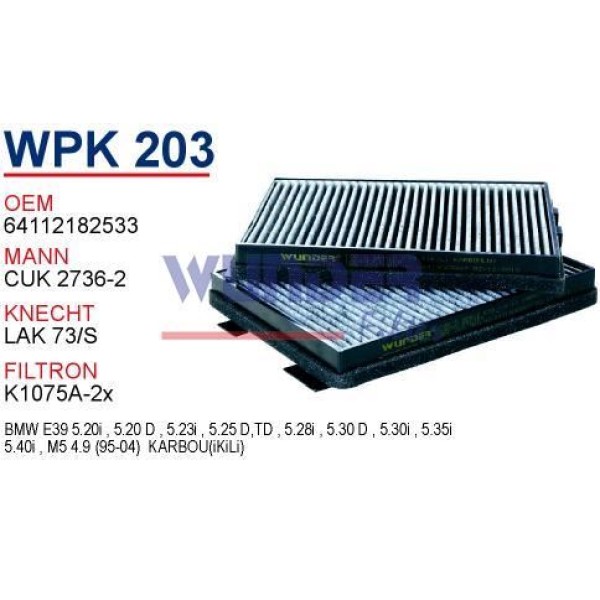 WUNDER WPK203 Polen Filtresi Bmw 5 Serie E39 (İkili Karbonlu) 