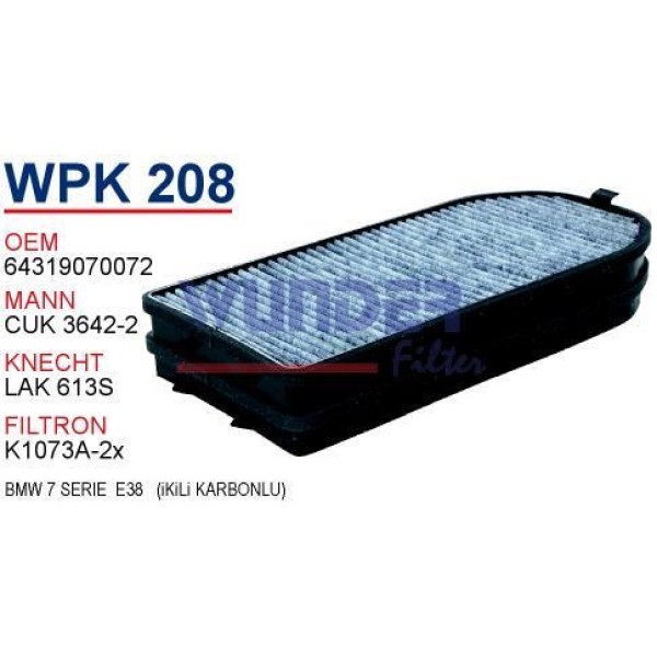 WUNDER WPK208 Polen Filtresi Bmw 7 Serie E38 (İkili Karbonlu)