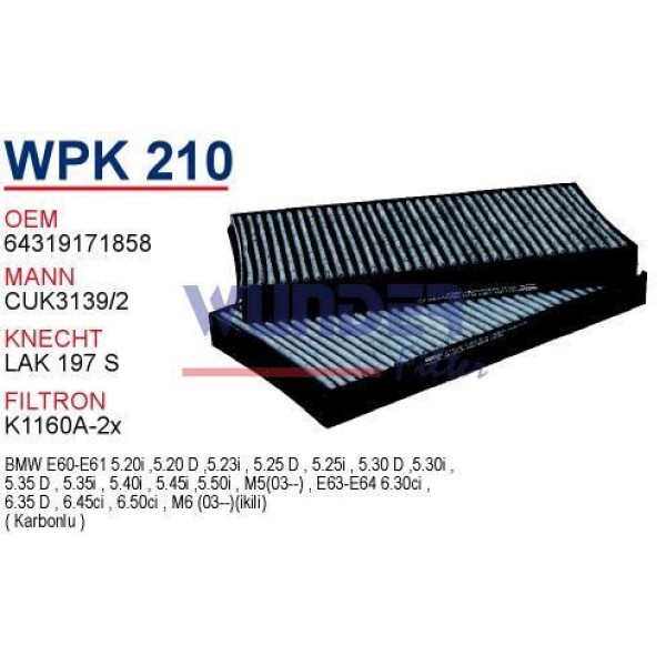 WPK210 Polen Filtresi Karbonlu Bmw 5 Serisi E60 Cuk3139-2 Fn8610
