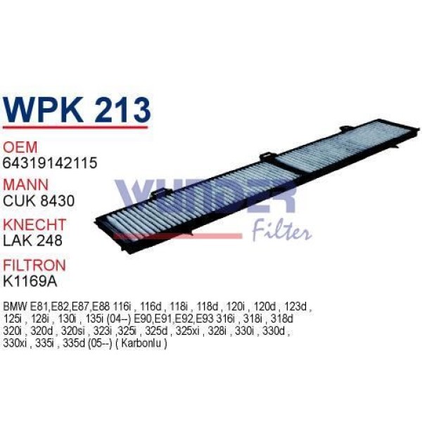 WUNDER WPK213 Polen Filtresi Bmw 1 Serie - 3 Serie E90 (Karbonlu) 