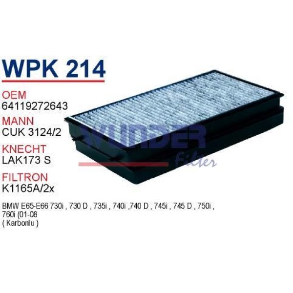 WUNDER WPK214 Polen Filtresi Bmw 7 Serie E65 (İkili Karbonlu) 