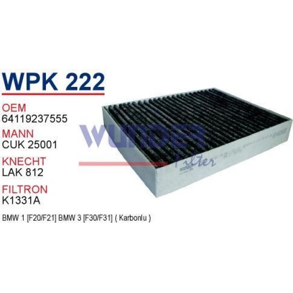 WUNDER WPK222 Polen Filtresi Bmw 1 F20/F21] Bmw 3 F30/F31]