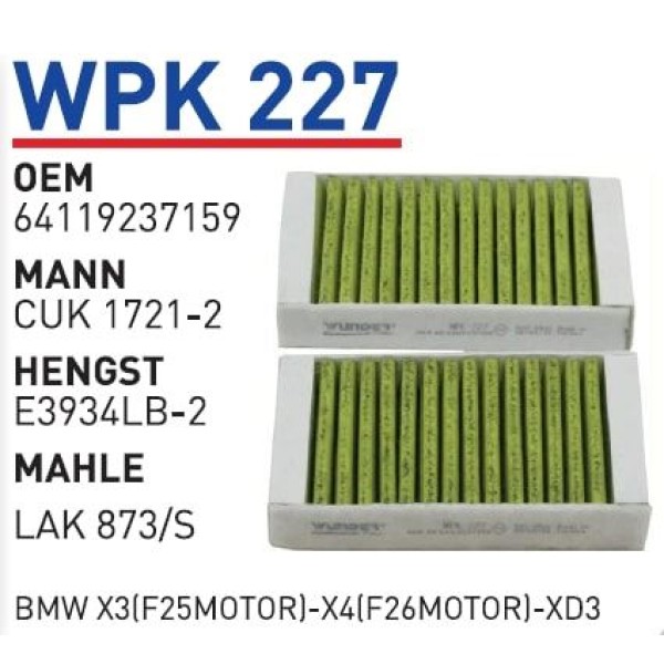 WUNDER WPK227 Polen Filtresi Bmw X3-X4-Xd3 (F25-F26) 