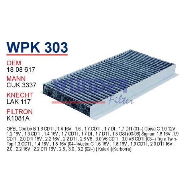 WUNDER WPK303 Polen Filtresi Opel Corsa C - Vectra C (Karbonlu) 