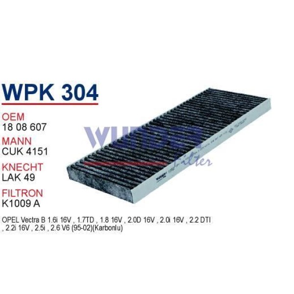 WUNDER WPK304 Polen Filtresi Opel Vectra B (Karbonlu) 