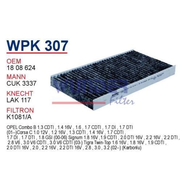 WUNDER WPK307 Polen Filtresi Opel Vectra C (Karbonlu) 