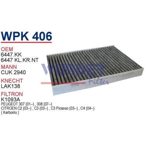 WUNDER WPK406 Polen Filtresi Citroen C4 (Karbonlu)