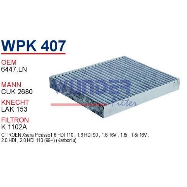 WUNDER WPK407 Polen Filtresi Citroen Xsara Picasso (Karbonlu)