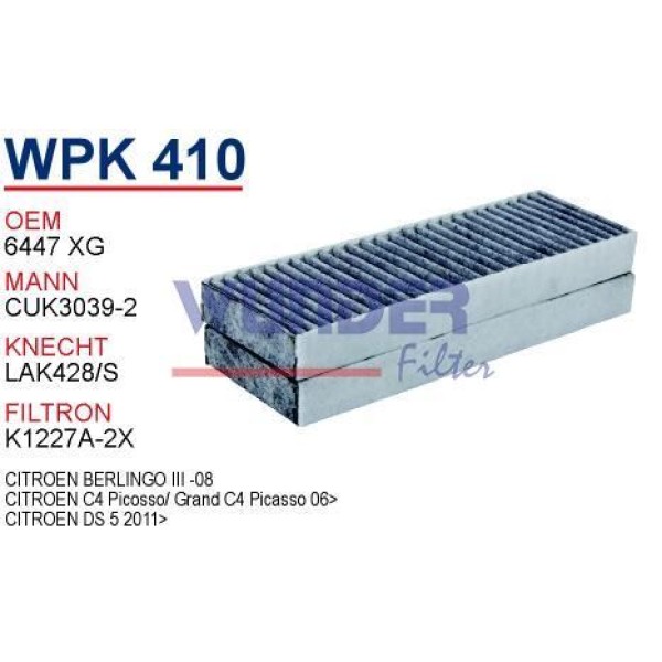 WUNDER WPK410 Polen Filtresi Citroen Berlingo III Yeni Model 08- (Karbonlu)