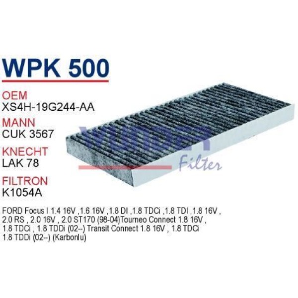 WUNDER WPK500 Polen Filtresi Focus II 98- Tourneo Connect 02- Transit Connect 02- Karbonlu