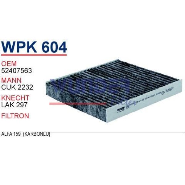 WUNDER WPK604 Polen Filtresi Alfa 159 (Karbonlu) 