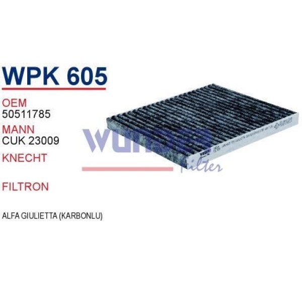 WUNDER WPK605 Polen Filtresi Alfa Giulietta (Karbonlu)