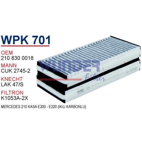 WUNDER WPK701 Polen Filtresi Mercedes 210 Kasa E200 - E220 (İkili Karbonlu) 