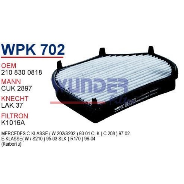 WUNDER WPK702 Polen Filtresi Mercedes 202 Kasa C-Clk-Eklass (Karbonlu) 