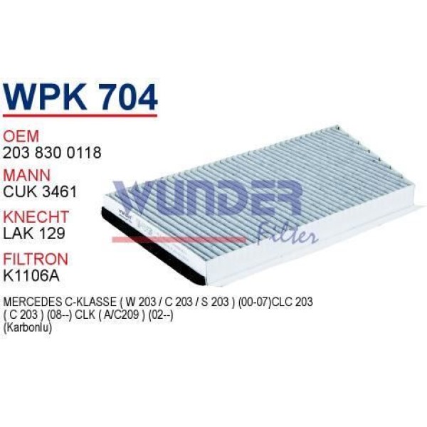 WUNDER WPK704 Polen Filtresi Mercedes 203 Kasa C - Clk Klass (Karbonlu)
