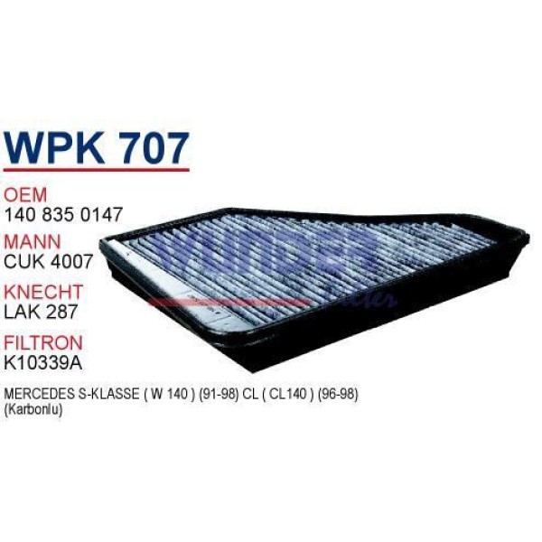 WUNDER WPK707 Polen Filtresi Mercedes 140 Kasa S Klass (Karbonlu)
