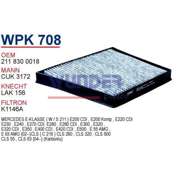 WUNDER WPK708 Polen Filtresi Mercedes 211 Kasa Eklass (Karbonlu) 