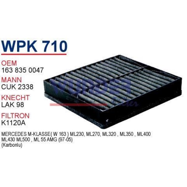 WUNDER WPK710 Polen Filtresi Mercedes 163 Kasa Ml 320 - Ml 230 - Ml 430 (Karbonlu) 