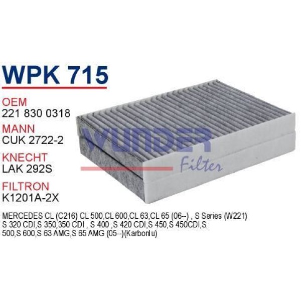 WUNDER WPK715 Polen Filtresi Mercedes 221 Kasa S320 - S350 CDI