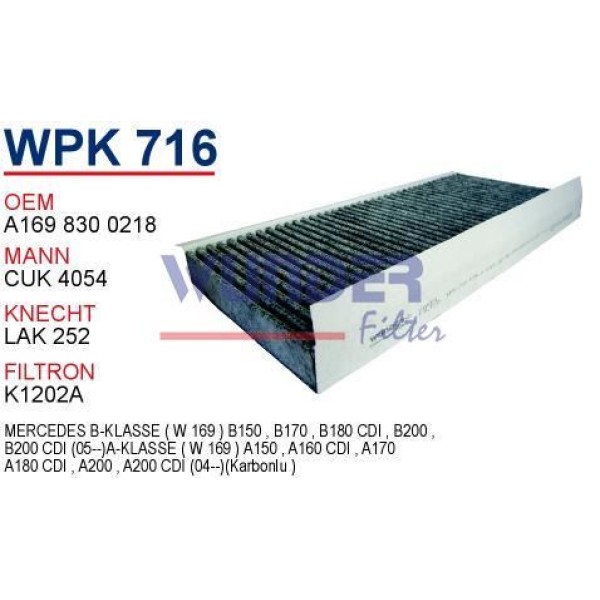 WUNDER WPK716 Polen Filtresi Mercedes A Klasse(W169)- B Klasse(W245) 05-11