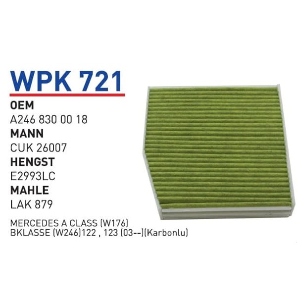 WUNDER WPK721 Polen Filtresi Mercedes A Class (W176) Bklasse(W246) 