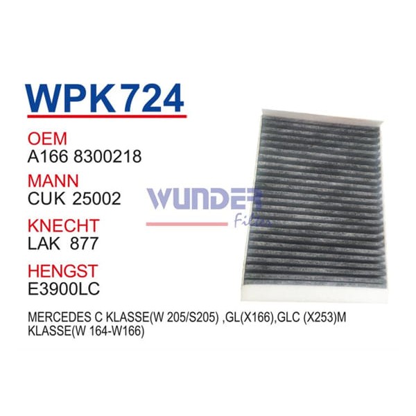 WUNDER WPK724 Polen Filtresi Mercedes C Klasse(W 205/S205) ,Gl(X166),Glc (X253)M Klasse(W 164-W166)