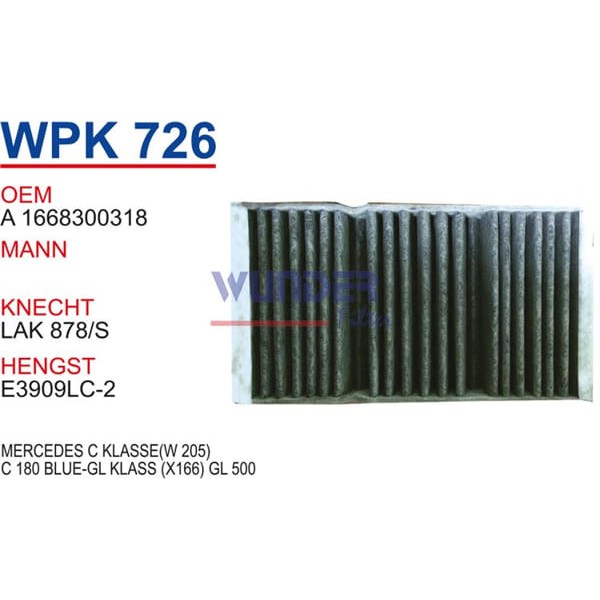 WUNDER WPK726 Polen Filtresi Mercedes C Klasse(W 205) C 180 Blue-Gl Klass (X166) Gl 500