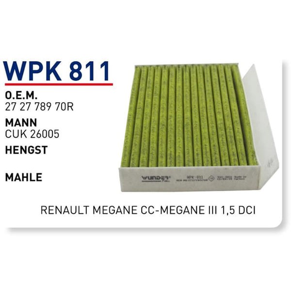 WUNDER WPK811 Polen Filtresi Renault Megane Cc-Megane III 1,5 Dci 