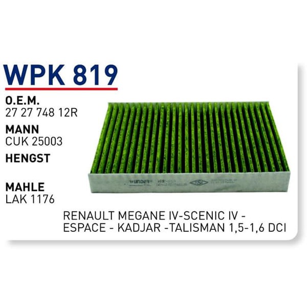 WUNDER WPK819 Polen Filtresi Renault Megane IV-Scenic IV -Espace - Kadjar -Talisman 1,5-1,6 Dci 