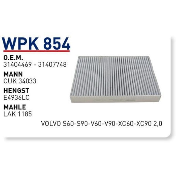WUNDER WPK854 Polen Filtresi Volvo S60-S90-V60-V90-Xc60-Xc90 2,0