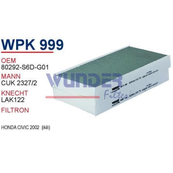 WUNDER WPK999 Polen Filtresi Honda Cr-V II - Civic V II 1,6-2,0 Çiftli