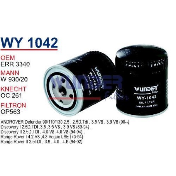 WUNDER WY1042 Yağ Filtresi Range Rover I-Iı 94-02 Discovery 1-2