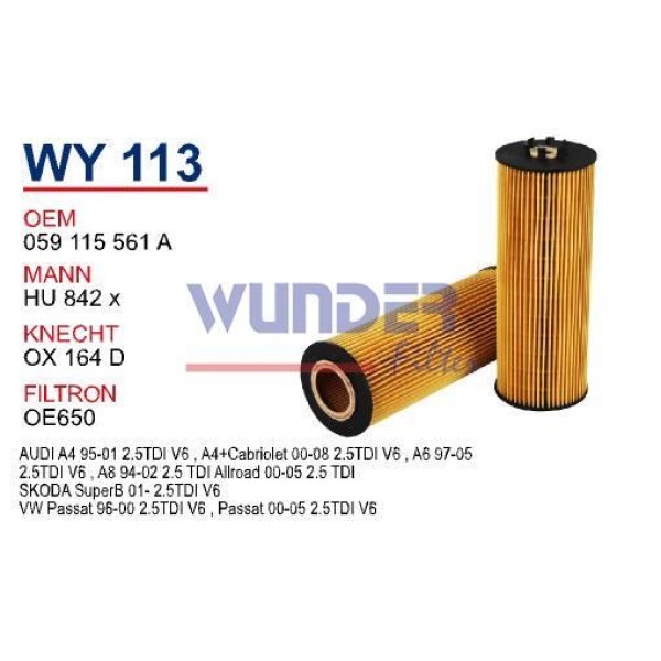 WUNDER WY113 Yağ Filtresi Passat / A4 A6 A8 2.5 TDI Afb Akn