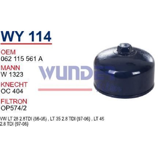 WUNDER WY114 Yağ Filtresi Volkswagen Lt 46
