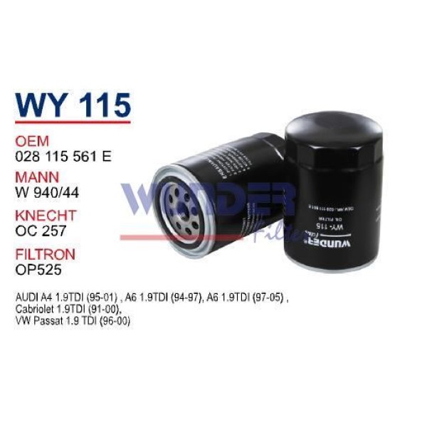 WUNDER WY115 Yağ Filtresi Volkswagen Golf II - Passat - Caddy - Jetta