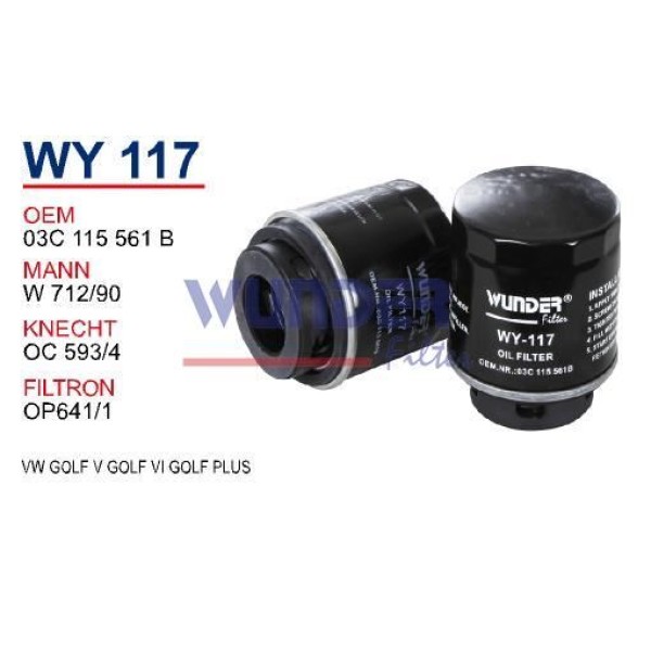 WUNDER WY117 Yağ Filtresi Golf V VI Polo Jetta III Passat 1.2 T