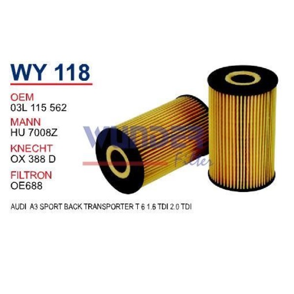 WUNDER WY118 Yağ Filtresi Golf VI Polo VI Jetta Passat Caddy Amarok Transporter T5 T6 / A1 A3 1.6 TD