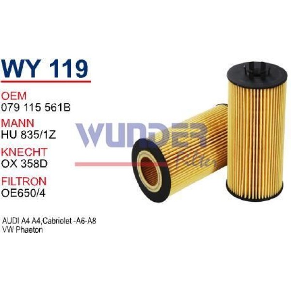 WUNDER WY119 Yağ Filtresi Ww Phaeton-Audi A4 Cabriolet-A6-A8