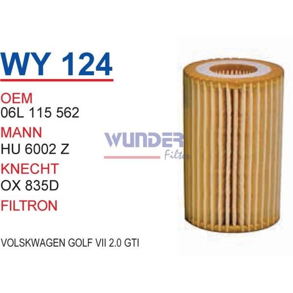 WUNDER WY124 Yağ Filtresi Volkswagen Golf Vıı 2,0 Gti