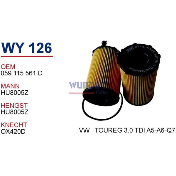WUNDER WY126 Yağ Filtresi Touareg 3.0 TDI (11-) A5-A6-Q7