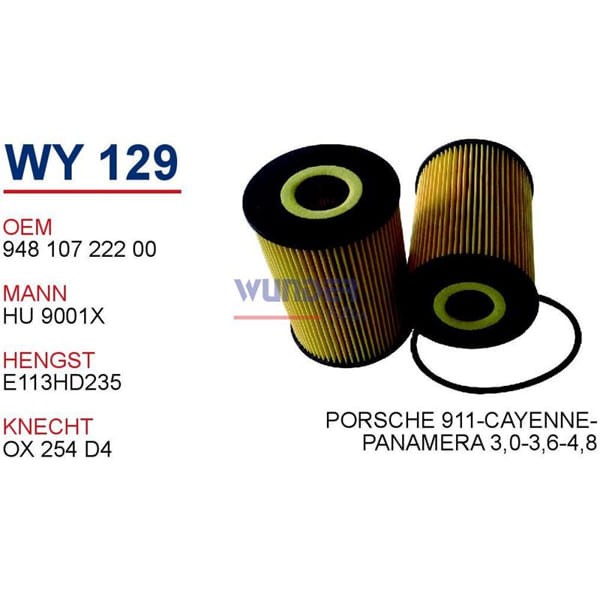 WUNDER WY129 Yağ Filtresi Porsche 911-Cayenne-Panamera 3,0-3,6-4,8