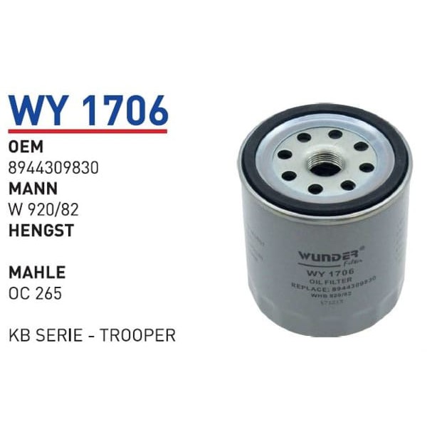 WUNDER WY1706 Yağ Filtresi Isuzu Kb Serie - Trooper