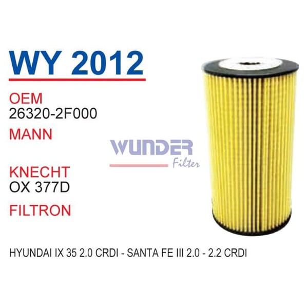 WUNDER WY2012 Yağ Filtresi Ix35 10- / Sorento 10- Sportage 10-