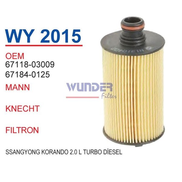 WUNDER WY2015 Yağ Filtresi Sangyong Yeni ModelE5 67118-03009 Fn1060 