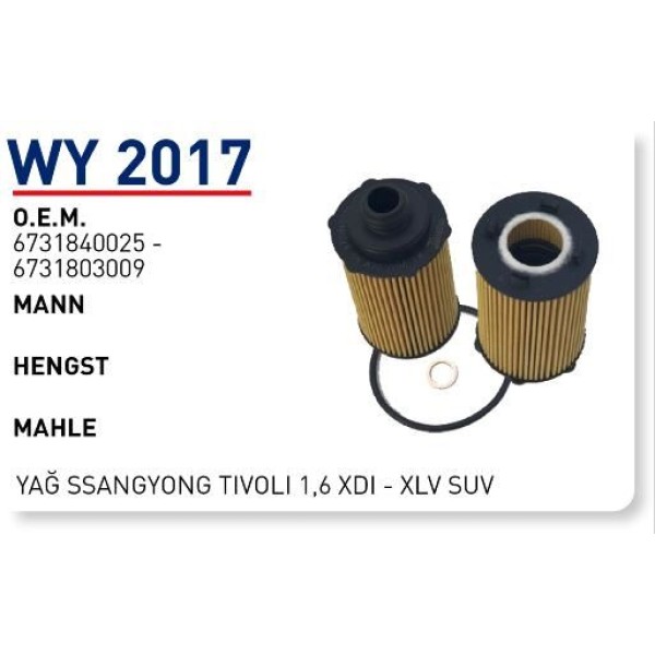 WUNDER WY2017 Yağ Filtresi Ssangyong Tivoli 1,6 Xdi - Xlv Suv 
