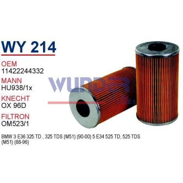WUNDER WY214 Yağ Filtresi Omega B 94-03 2.5Td / Bmw 3 E36 Bmw 5