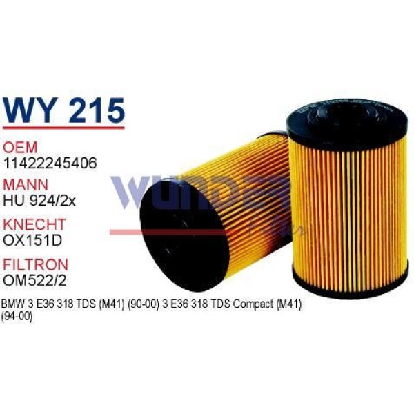 WUNDER WY215 Yağ Filtresi Bmw 3 E36 95-00 318 Tds