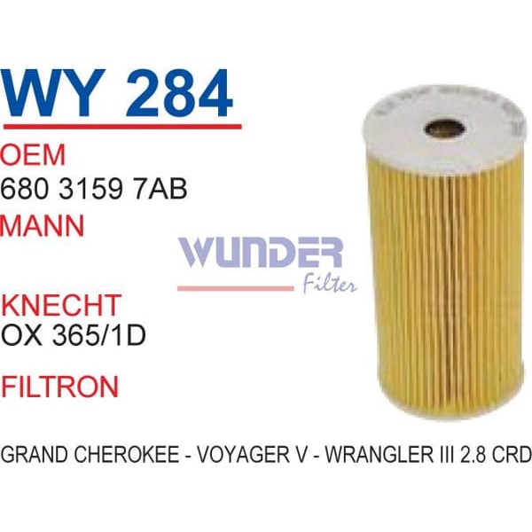 WUNDER WY284 Yağ Filtresi Grand Cherokee - Voyager V - Wrangler III 2.8 Crd