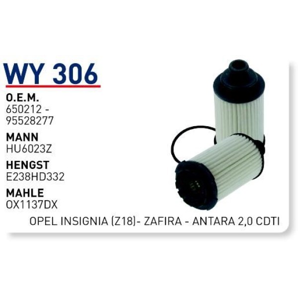 WUNDER WY306 Yağ Filtresi Opel Insignia (Z18)- Zafira - Antara 2,0 Cdti 